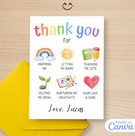 Teacher Appreciation Card - Thank You Card for Preschool - Nursery and ECE Teachers - Thank You For Helping Me - Editable Canva Template by Creamify on Etsy Teachers Day Card Toddler, Thank You My Teacher, Teachers Thank You Cards, Kartu Ucapan Hari Guru Design, Teacher Appreciation Cards From Kids, Teacher Day Card For Kids, Thank You Card For Teacher, Unique Teacher Appreciation Gifts, Teacher Appreciation Card