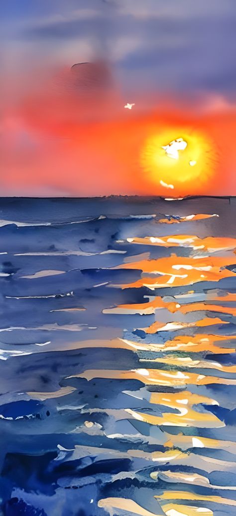 Watercolor Ocean Sunset, Sunset Over The Ocean, Ocean Watercolor, Watercolor Boat, Hawaiian Sunset, Watercolor Landscapes, Watercolor Tutorials, Diy Crafts For Adults, Watercolor Sunset