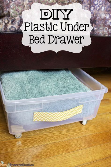 Bed Storage Diy, Under Bed Storage Diy, Bed Drawer, Diy Storage Bed, Small Space Hacks, Tree Basket, Gold Mines, Plastic Storage Drawers, Bath Pillow