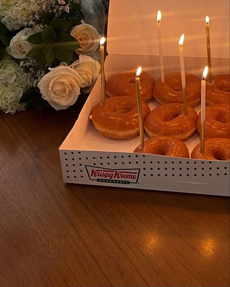 birthday donuts #krispykreme #hbd #happybirthday Krispy Kreme Cake, Krispy Kreme Birthday, Birthday Doughnut, Breakfast Smoothie Bowl Recipes, Birthday Cake Alternatives, Christmas Prep, 31st Birthday, 28th Birthday, Siargao