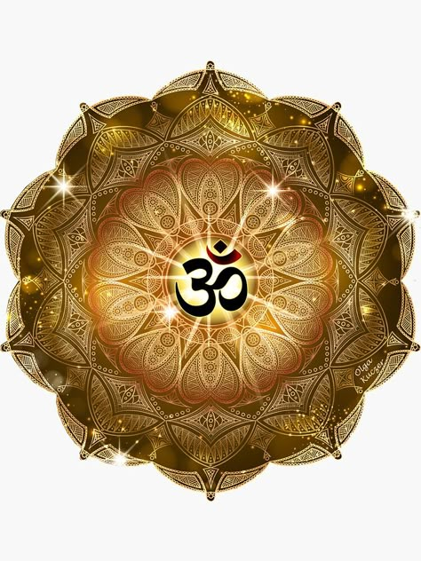 "Golden Sound of Om" Sticker by art-by-angels | Redbubble Om Symbol Art, Om Symbol Wallpaper, Symbol Wallpaper, Hindu Symbols, Om Art, Om Aum, Shri Yantra, Lord Siva, Ganesh Wallpaper