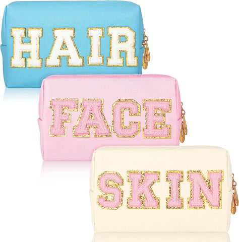 -3 pack -Hair -Face -Skin -Functional Preppy Makeup Bag, Preppy Makeup, Preppy Bags, Christmas Gifts For Teen Girls, Leather Cosmetic Bag, Cute Colors, Beige Light, 12th Birthday, Amazon Must Haves