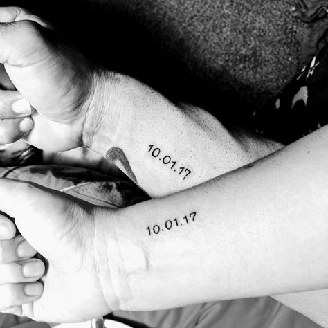 Matching wedding date tattoos. Type writer font. Wedding Anniversary Tattoo, Wedding Date Tattoos, Date Tattoo Ideas, Married Couple Tattoos, Date Tattoo, Anniversary Tattoo, Couple Tattoos Unique Meaningful, Wife Tattoo, Matching Friend Tattoos