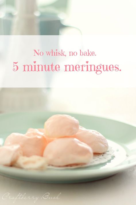 Craftberry Bush: No whisk, no bake, 5 minute bite size meringues Microwave Meringue Recipes, No Bake Meringue Cookies, No Bake Meringue, Easy Meringues, Baked Meringue, Meringue Desserts, Meringue Recipe, Low Calorie Desserts, Meringue Cookies