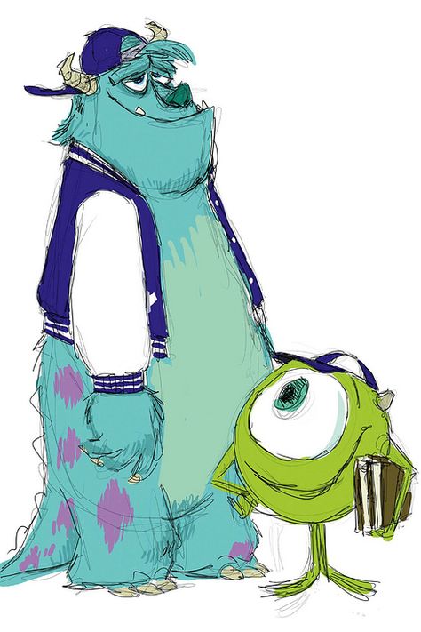 67 Pieces Of Stunning Pixar Concept Art Pixar Concept Art, Monsters Inc University, Animation Disney, Pixar Characters, Mike Wazowski, Drawing Cartoon Characters, Monsters University, Disney Concept Art, Disney Sketches