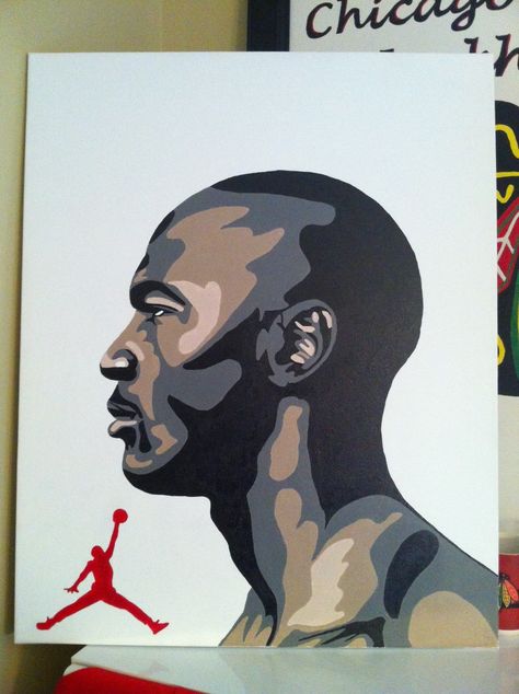 Michael Jordan. Acrylic paint on white canvas. Sport Illustration Art, Sports Illustrations Art, Jordan Painting, Sports Illustrations Design, Michael Jordon, Michael Jordan Art, Michael Jordan Pictures, Nba Art, Scottie Pippen