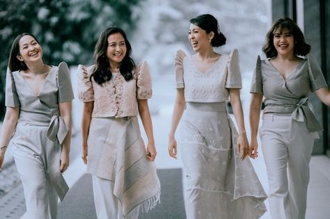 Wedding with Local Produce Favors | Philippines Wedding Blog Philippine Sona Outfit, Filipiniana Inspired Gown, Modern Filipiniana Top And Skirt, Philippiniana Dress Modern, Filipiniana Inspired Outfit, Graduation Filipiniana Dress, Philippines Style Outfits, Philippiniana Dress, Filipina Modern Dress