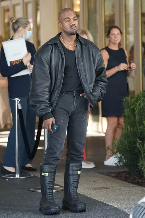 Chaney Jones, Balenciaga Leather Jacket, Kanye West Outfits, Kanye Fashion, Kanye West Style, Workwear Boots, Yeezy Outfit, Balenciaga Leather, Instagram Jewelry