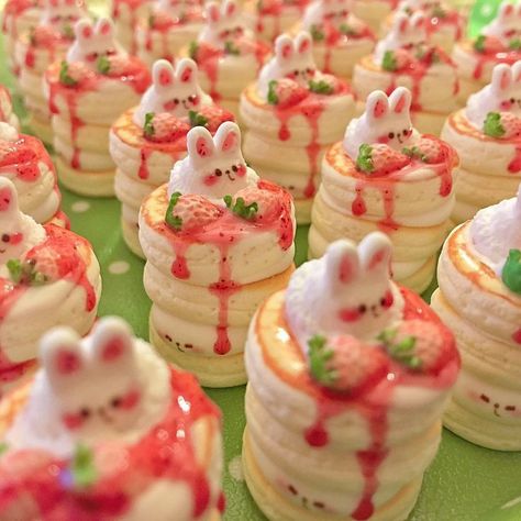 Cute Bunny Desserts, Rabbit Dessert, Bunny Desserts, Bunny Pancakes, Strawberry Bunny, Pastel Cupcakes, Made Accessories, Kawaii Dessert, Kawaii Cooking