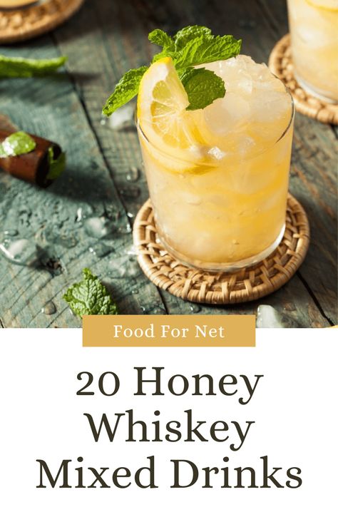 Honey whiskey isn't just for drinking on its own. It's also surprisingly good in a large selection of different cocktails. #honey #whiskey Honey Whiskey Drinks, Honey Bourbon Drinks, Jack Daniels Honey Drinks, Honey Liquor, Jack Daniels Honey Whiskey, Whiskey Mixed Drinks, Whisky Honey, Whiskey Drinks Simple, Tennessee Honey Whiskey