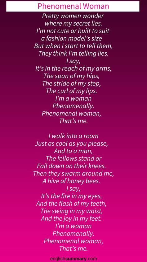 Phenomenal Woman Poem Poems About Beauty Woman, Poem About Beauty Woman, Phenomenal Woman Poem, Maya Angelou Quotes Phenomenal Woman, Feminist Poems Strong Women, Maya Angelou Poems, Phenomenal Woman Maya Angelou, Free Verse Poems, Telling Lies