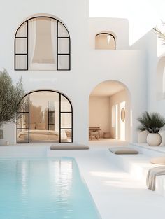 #homedecor, #interiordesign, #homedesign, #decor inspiration Santorini Style Home Exterior, Santorini Greece Villa, Santorini Inspired House, Greece House Design, Mediterranean Pool House, Modern Mediterranean Architecture, Greece House, Bali Style Home, Mediterranean Interior