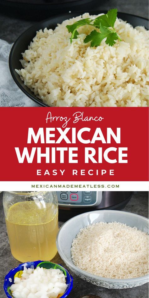 How To Cook Nopales, Mexican White Rice, White Rice Recipe, Mexican Side Dish, Mexican Main Dishes, Mexican Side, Mexican Rice Easy, White Rice Recipes, Homemade Beans