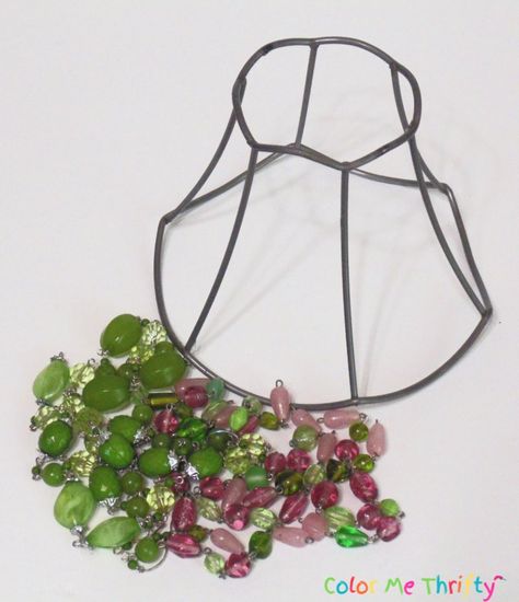 Thrift store lampshade gets repurposed to a cute tree wind chime with this easy diy tutorial. How To Make A Wind Chime Diy, Flower Pot Wind Chime, Crystal Wind Chimes Diy, Christmas Wind Chimes Diy, Beaded Suncatchers Diy, Diy Wind Chimes With Beads, Chandelier Wind Chimes, Beaded Windchimes Diy, Crafts With Beads Projects