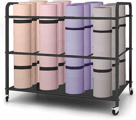 Amazon.com : Arlifo Yoga Mat Storage Rack Basket Workout Equipment Home Gym Storage Rack with Wheels White Yoga Mat Holder Exercise & Fitness Organizer for Dumbbell Kettlebells Resistance Bands Yoga Blocks Foam Roller : Sports & Outdoors Foam Roller Storage, Yoga Bolster Storage, Fitness Organization, Home Gym Storage, Yoga Room Design, Yoga Mat Holder, Yoga Mat Storage, Diy Yoga, Carton Design