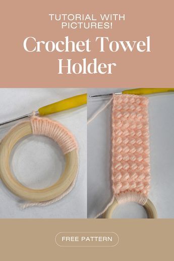 A crochet towel holder (sometimes called towel toppers) are such a cute new way to hold your towel in place in your kitchen! Just put them over the bar on your oven, dishwasher or refrigerator and feed your towel through Crochet Kitchen Towel Holder Ring, Crocheted Kitchen Towel Holders, Crochet Towel Rings, Free Crochet Towel Holder Pattern, Crochet Towel Holder Pattern, Diy Kitchen Towel Holder, Crochet Towel Holder Free Pattern Simple, Crochet Towel Topper Free Pattern, Crochet Towel Holder Free Pattern