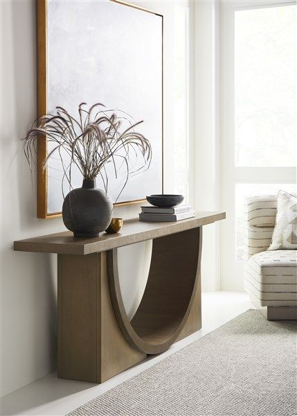 Lounge Console Table, Curved Console Table Entryway, Wooden Console Table Design Modern, Console Table With Tv, Console In Bedroom, Console Table Styling Living Room, Console Table Design Modern, Modern Tv Console Design, Console Design Modern