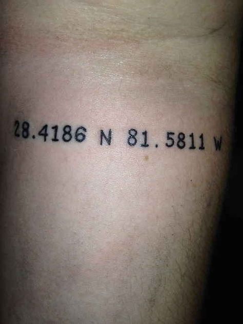 Coordinates of Walt Disney World. Coordinates Tattoo, Cow Tattoo, Disney Sleeve, Disney Decor, Dream Tattoos, Disney Tattoos, Skin Art, Piercing Tattoo, Get A Tattoo