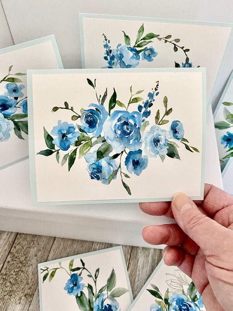 Blue Flower Watercolor, Watercolor Stationary, Watercolor Hydrangea, Watercolor Birthday Cards, Floral Cards Design, Watercolor Birthday, Watercolor Card, Watercolor Projects, Beautiful Stationery