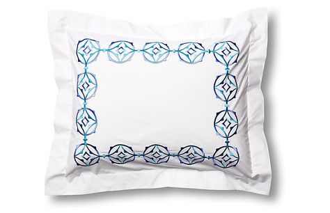 Tropez Sham - Turquoise - Hamburg House Euro Sham, Euro Shams, Medallion Design, White Turquoise, Disney Shirts, Italian Fabric, Egyptian Cotton, Stylish Home, Womens Fashion Trends