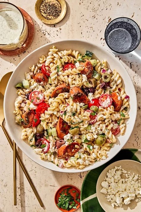 Gyro Pasta Salad | The Modern Proper Gyro Pasta, Homemade Salads Recipes, Rice Salads, Mediterranean Couscous, Easy Suppers, Chicken Diet, The Modern Proper, Modern Proper, Side Salad Recipes