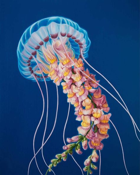 Surreal Animal Art by Jon Ching Surreal Flowers, Art Jellyfish, Painting Surreal, Photos Of Animals, Surealism Art, Connection To Nature, Surreal Portrait, Jellyfish Art, Wildlife Artwork