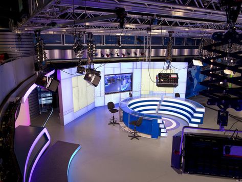 TV NEWS studio with light equipment ready for recording. TV NEWS studio with lig , #Ad, #studio, #light, #TV, #NEWS, #equipment #ad Tv Production Studio, Movie Production Studio, Tv Studio Set Design Ideas, News Studio Design, Tv Studio Design, Coworking Office Design, Radio Broadcasting, Home Music Rooms, Tv Lighting