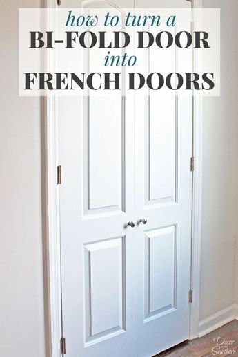 Turn your bi-fold door into French doors with this easy tutorial! It shows you exactly how to create your own custom closet with beautiful DIY French doors. This budget-friendly closet makeover will have a huge impact on your home! | decorbytheseashore.co Diy French Doors, French Door Decor, Bifold Doors Makeover, Folding Closet Doors, Diy Closet Doors, Bedroom Closet Doors, Closet Door Makeover, Closet Diy, Bifold Closet Doors