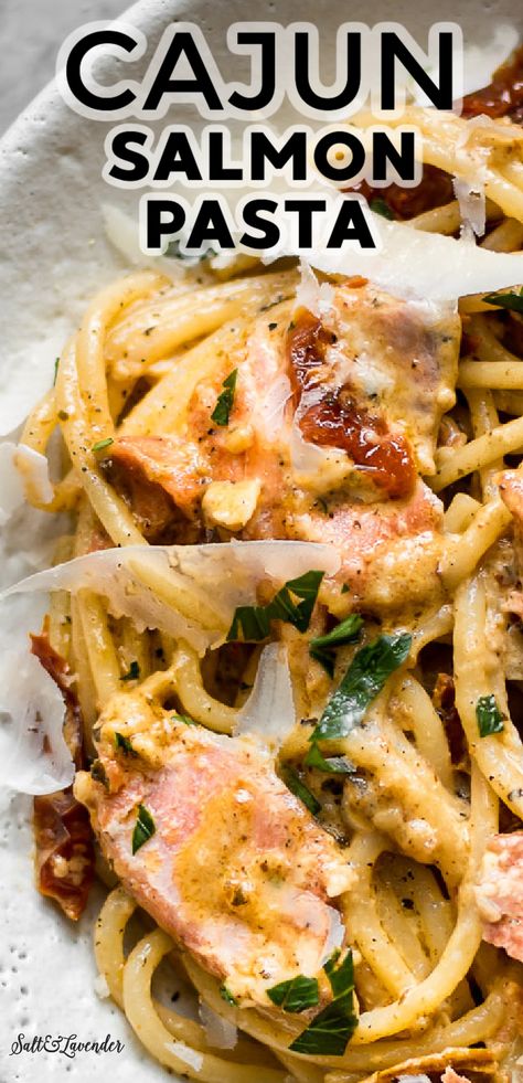 Fish Pasta Dishes, Catfish Pasta Recipes, Salmon And Sausage Recipes, Seafood Cajun Pasta, Salmon Pasta Sauce, Creole Salmon Recipes, Creole Pasta Recipes, Pasta Recipes Salmon, Salmon Recipes With Pasta