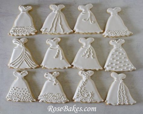 Wedding Dress Cuts, Wedding Ceremony Decorations Indoor, Dress Cookies, Wedding Dress Cookies, Wedding Shower Cookies, Cookie Icing Recipe, Cookie Pictures, Indoor Wedding Ceremonies, Candle Wedding Centerpieces