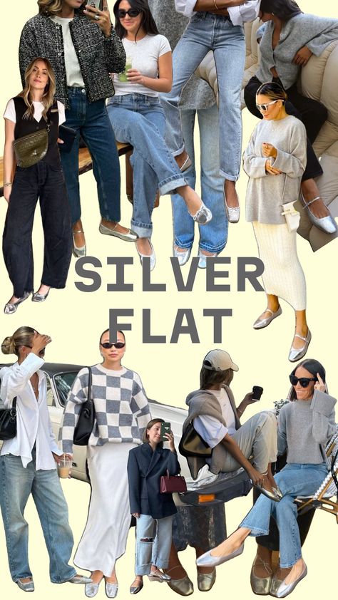 #flatsoutfit #outfitaesthetic #silverflats #aestehtic #aestethic #aestheticcollage #europeanaesthetic #europe Silver Flats Outfit, Capsule Wardrobe Women, European Aesthetic, Flats Outfit, Relaxed Outfit, Grown Women, Silver Flats, Outfits Aesthetic, Moda Fashion