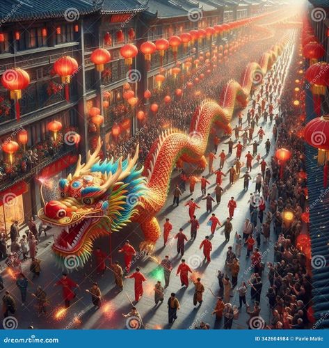 Dragon and Chinese parade stock illustration. Illustration of screenshot - 342604984 Chinese Parade, Street Illustration, Back Tattoo Ideas, Dragon Boating Racing, Dragon Zodiac, Mythological Animals, Dragon Silhouette, Abstract Animal Art, Chinese Cartoon