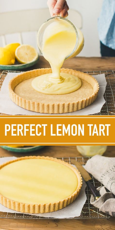 French Lemon Tart Recipe, Torturi Baby Shower, Resep Vegan, Lemon Tart Recipe, Resepi Biskut, Curd Filling, Lemon Curd Filling, Snickerdoodle Recipe, Oreo Dessert