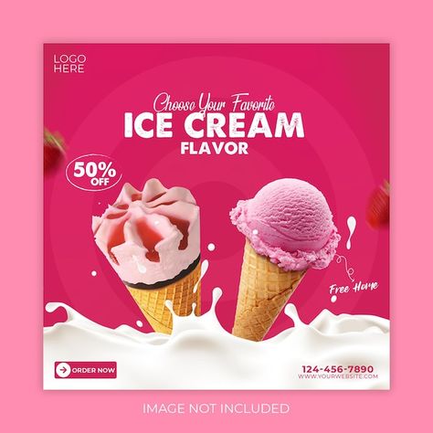 Ice Cream Flyer Design, Ice Cream Banner Design, Ice Cream Poster Design, Serum Design, Ice Cream Social Media, Ice Cream Font, Post Banner Design, Cake Poster, Ice Cream Banner