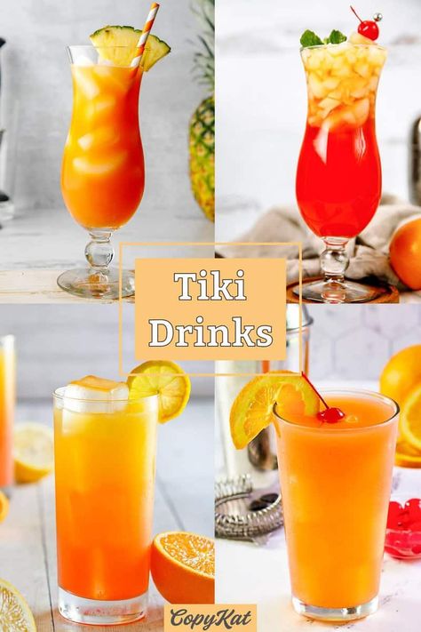 Tiki Drinks (Tropical Cocktails) - CopyKat Recipes Tiki Drinks Cocktails, Tropical Cocktail Recipes, Fruity Cocktail Recipes, Tropical Drink Recipes, Cocktails To Make At Home, Drinks To Make, Tropical Cocktails, Passion Fruit Syrup, Fruity Cocktail