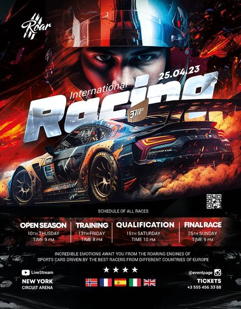 Video Games Poster Design, Gaming Posters Design, Sports Event Flyer, Race Car Design Graphics, Race Poster Design, Racing Poster Design, Gaming Poster Design, Sport Event Poster, Sports Flyer Design