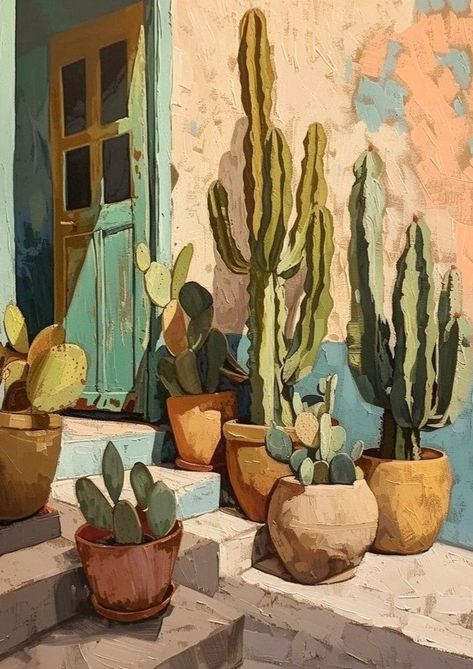 Cactus Artwork, Art And Nature, Cactus Painting, Cactus Art, Southwest Art, Plant Painting, Painting Class, 그림 그리기, Abstract Canvas