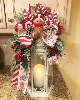 Kristen's Creations Lantern Centerpieces Christmas, Decorating A Lantern For Christmas, Christmas Latern Ideas, How To Decorate A Lantern, Christmas Latern, Christmas Lantern Ideas, Lantern Swags, Centerpieces Christmas, Bullet Journal Christmas