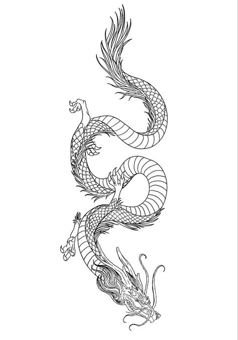 Dragon Tattoo Designs For Men Forearm, Dragon Tattoo For Arm, Dragon Tattoo For Women Shoulder, Dragon Tattoo Template, Simple Chinese Dragon Tattoo, Dragon Stencil Tattoo, Dragon Tattoo Around Arm, Japanese Dragon Outline, Simple Dragon Tattoo