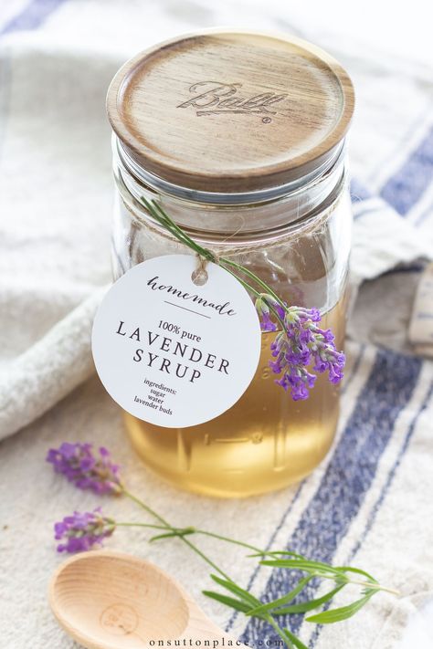 Treat yourself to the aromatic delights of homemade lavender simple syrup. It's perfect for adding a touch of fresh lavender taste to beverages, desserts, and more. Homemade Lavender Syrup, Lavender Syrup Recipe, Lavender Lemonade Recipe, Diy Lavender Syrup, Lavender Diy, Fresh Lavender Uses, Lavender Syrup Drink Recipes, Dried Lavender Uses, Healthy Lavender Syrup