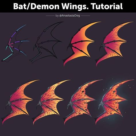 Bat Demon, Wings Tutorial, Demon Wings, Wings Drawing, Concept Art Tutorial, Digital Painting Techniques, Digital Art Beginner, Digital Painting Tutorials, Anime Drawings Tutorials