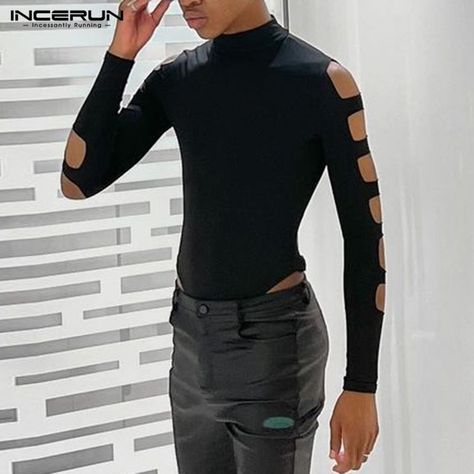 Hot Bodysuit Outfit Men, Sleeveless Turtleneck Men, Body Suit Men, Turtleneck Bodysuit Outfit, Anime Bodysuit, Male Bodysuit, Men Bodysuit, Superhero Outfits, Band Clothes