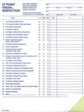 Amazon.com : 27 Point Inspection Sheet - Vehicle Inspection Form - 100 Pack : Office Products Vehicle Checklist, Vehicle Maintenance Log, Car Checklist, Car Inspection, Auto Maintenance, Safety Inspection, Inspection Checklist, Mechanic Shop, Maintenance Checklist