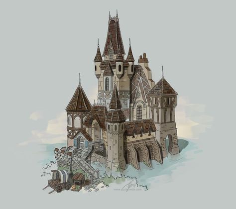 Small Castle Concept Art, Gothic Castle Concept Art, Gothic Architecture Concept Art, Medieval Castle Concept Art, Fantasy Architecture Concept Art, Fantasy Castle Concept Art, Medieval House Concept Art, Medieval Castle Art, Castle House Modern