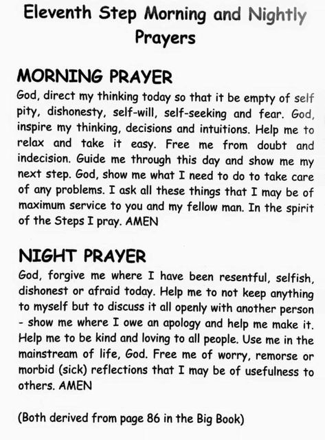 Morning & Evening prayers inspired by the 11th step of AA. Recovery Quotes, Aa Prayers, Recovering Addict Quotes, Evening Prayers, Aa Quotes, 12 Steps Recovery, Celebrate Recovery, Recovery Inspiration, Everyday Prayers