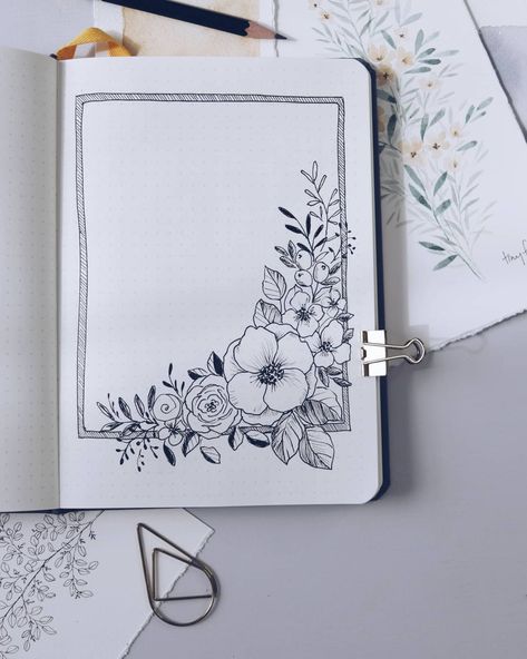 Shayda Campbell on Instagram: “It really feels like spring this week. And in spring we draw flowers! Okay, we draw flowers year round but an extra excuse never hurt. What…” Shayda Campbell, Front Page Design, Paper Art Design, Bond Paper Design, Draw Flowers, Bullet Journal Paper, Page Borders Design, Floral Drawing, Bullet Journal Design Ideas