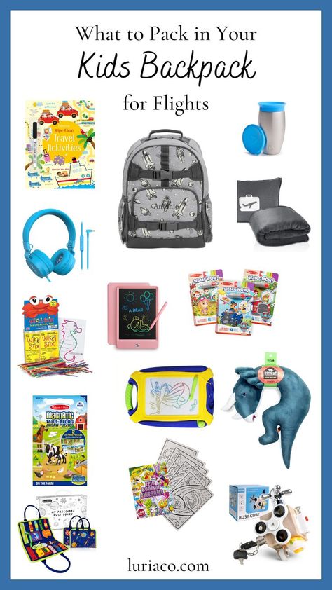 Kids Airplane Activities, Flights With Kids, Toddler Travel Bag, Toddler Plane Travel, Kids Travel Bags, Kids Travel Pillows, Kids Travel Activities, Airplane Activities, Airplane Travel Essentials