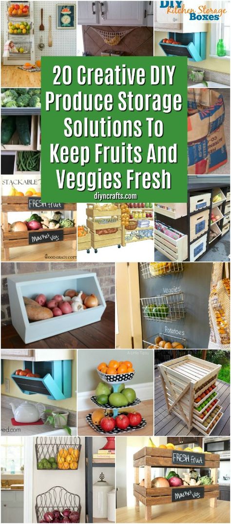 Creative Fruit Storage, How To Store Vegetables In Pantry, Veg Storage In Kitchen, Wooden Produce Storage, Fruit And Veggie Organization, Vegetable Storage Bins, Diy Produce Basket, Pantry Fruit And Veggie Storage, Counter Produce Storage