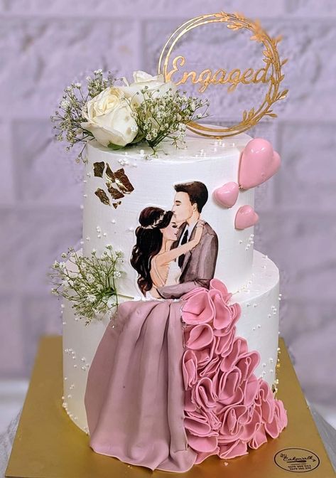 Engagement Cake Designs Couple, Wedding Cake Unique, Wedding Cake Videos, Wedding Cake Designs Simple, 2 Tier Wedding Cakes, Doll Birthday Cake, Wedding Drawing, Bear Cake Topper, 1st Birthday Cake Smash