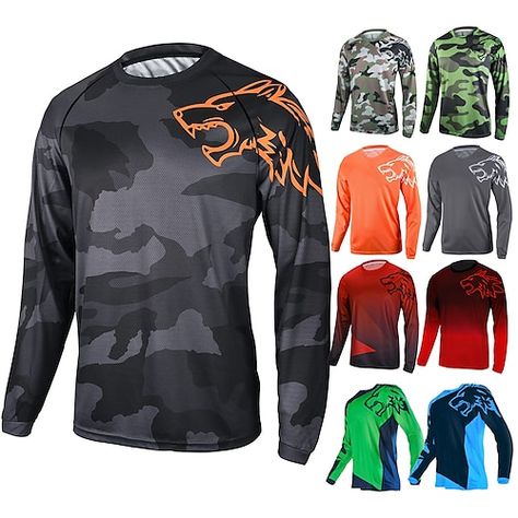 Green Wolf, Outdoor Athleisure, Motocross Shirts, Mountain Bike Jerseys, Summer Bike, Cycling City, Camouflage Outfits, Bike Wear, Long Sleeve Rashguard